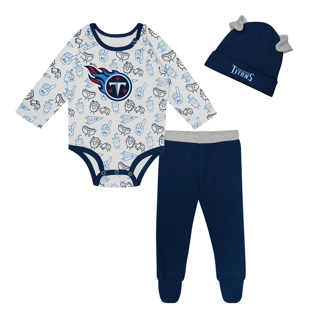 Ensemble 3 pièces pour nouveau-né et nourrisson Tennessee Titans Little Champ, body à manches longues, pantalon bonnet revers