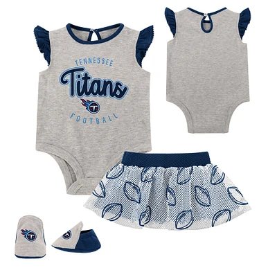 Nouveau-né gris chiné/bleu marine Tennessee Titans ensemble trois pièces body, jupe et chaussons