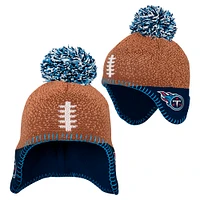 Bonnet en tricot marron avec pompon pour enfant d'âge préscolaire, motif tête de football des Tennessee Titans