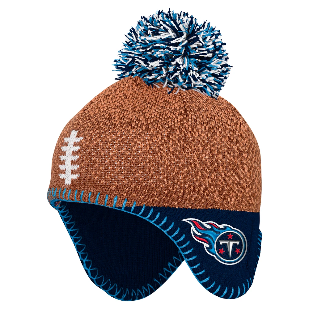 Bonnet en tricot marron avec pompon pour enfant d'âge préscolaire, motif tête de football des Tennessee Titans