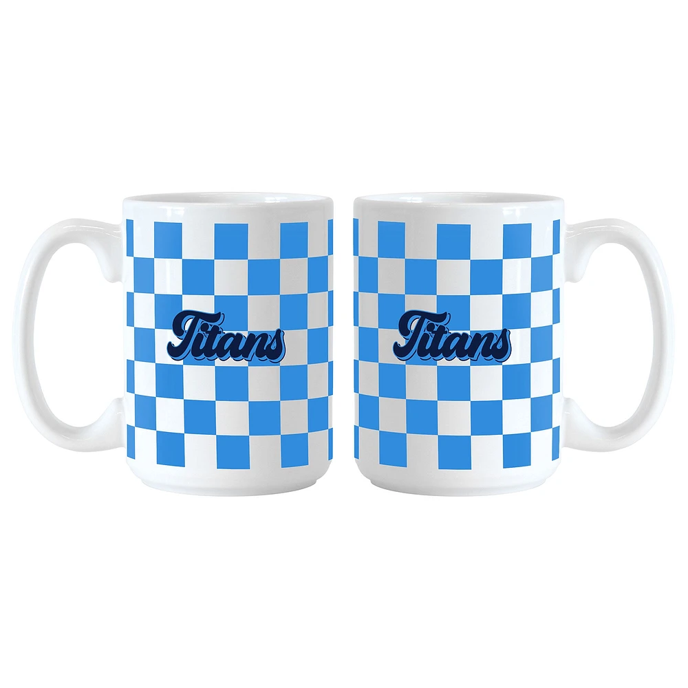 Tennessee Titans 2-Pack 15oz. Checkered Wordmark Mug Set