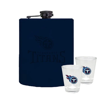 Lot de trois flasques en cuir de 227 ml et de verres à liqueur de 60 ml de The Memory Company Tennessee Titans