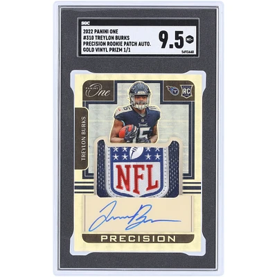 Treylon Burks Tennessee Titans Autographed 2022 Panini One Gold Vinyl Precision Rookie NFL Shield Relic #310 #1/1 SGC Authenticated 9.5 Card