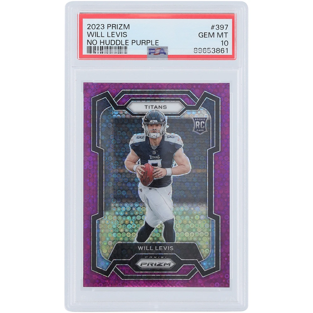 Will Levis Tennessee Titans 2023 Panini Prizm No Huddle Purple Prizm #397 #35/35 PSA Authenticated 10 Rookie Card