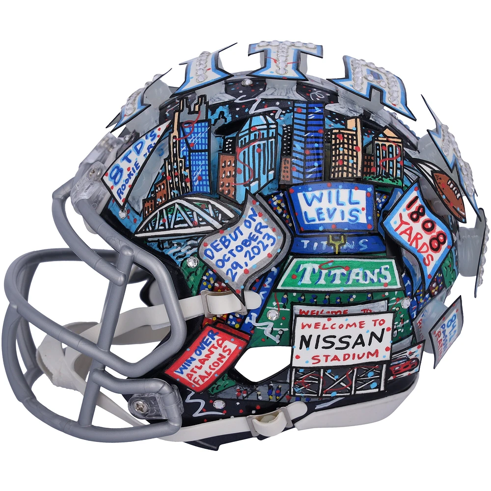 Will Levis Tennessee Titans Autographed Riddell Speed Mini Helmet - Art by Charles Fazzino - QL84439498