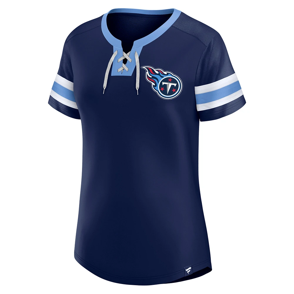 Women's Fanatics  Navy Tennessee Titans Lace-Up Bling T-Shirt