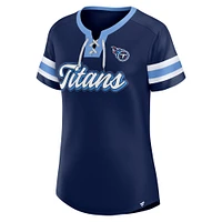 Women's Fanatics  Navy Tennessee Titans True Catch Iconic Rhinestone Bling Athena Lace-Up T-Shirt