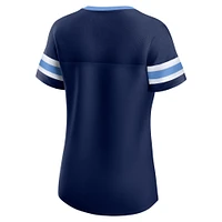 Women's Fanatics  Navy Tennessee Titans True Catch Iconic Rhinestone Bling Athena Lace-Up T-Shirt