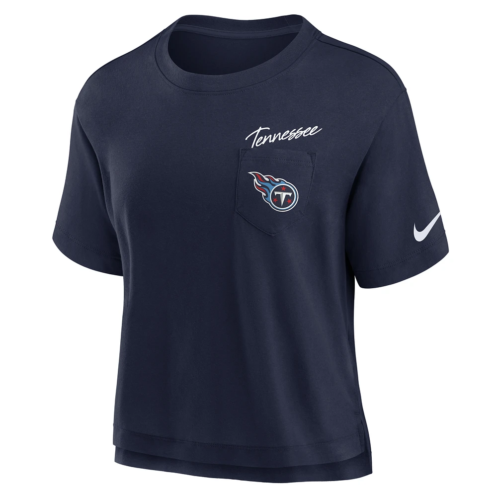 T-shirt Nike College Navy Tennessee Titans Performance Pocket pour femme