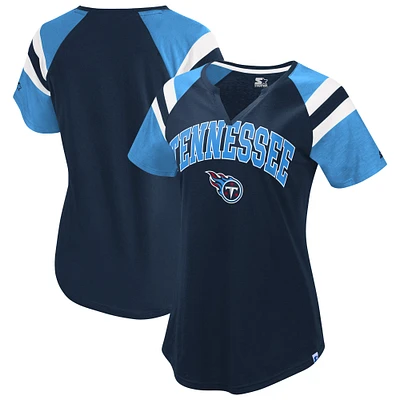 Women's Starter  Navy Tennessee Titans Game On Notch Neck Raglan T-Shirt