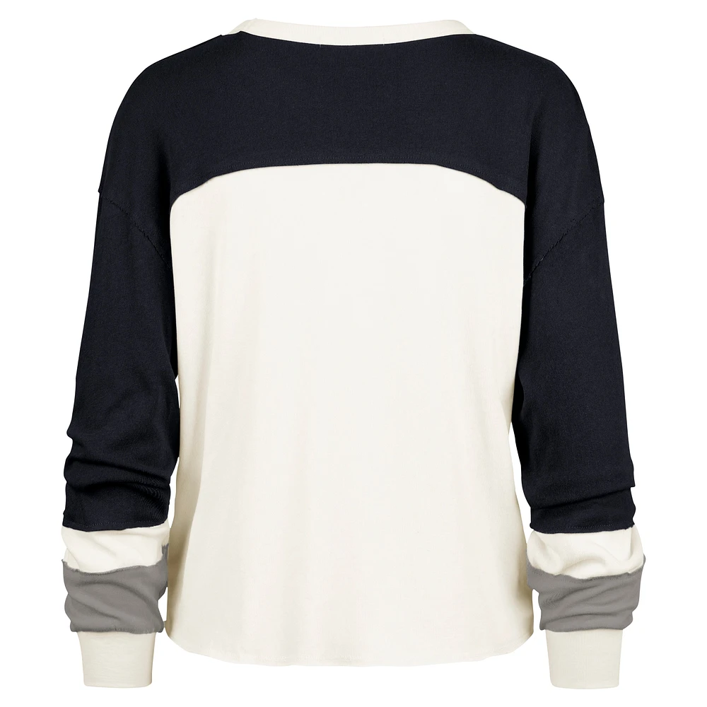 Women's '47 Cream Tennessee Titans Double Header Curve Raglan Long Sleeve Crop Top