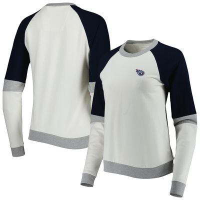 Women's Antigua Cream/Navy New England Patriots Avenue Raglan Pullover  Sweatshirt