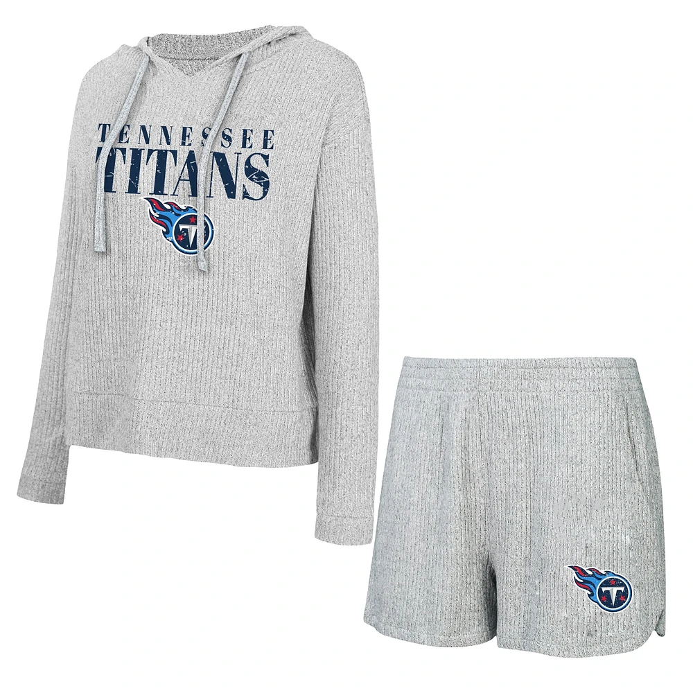 Women's Concepts Sport Gray Tennessee Titans Juniper Long Sleeve Hoodie T-Shirt & Shorts Set