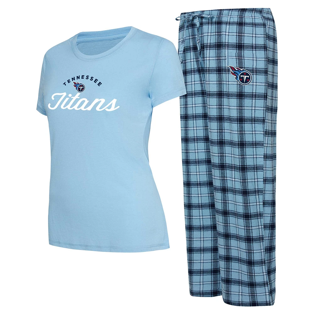 Ensemble de nuit T-shirt et pantalon en flanelle pour femme Concepts Sport bleu clair/bleu marine Tennessee Titans