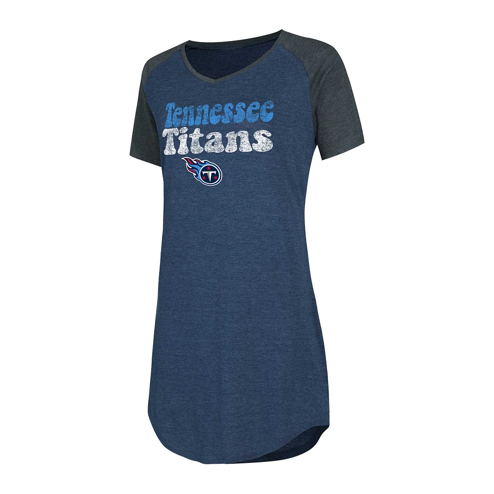 Chemise de nuit raglan à col en V Concepts Sport pour femmes, bleu marine/charbon, Tennessee Titans