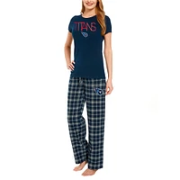 Ensemble de nuit Concepts Sport pour femmes, t-shirt et pantalon en flanelle, marine/bleu clair, Tennessee Titans Arctic