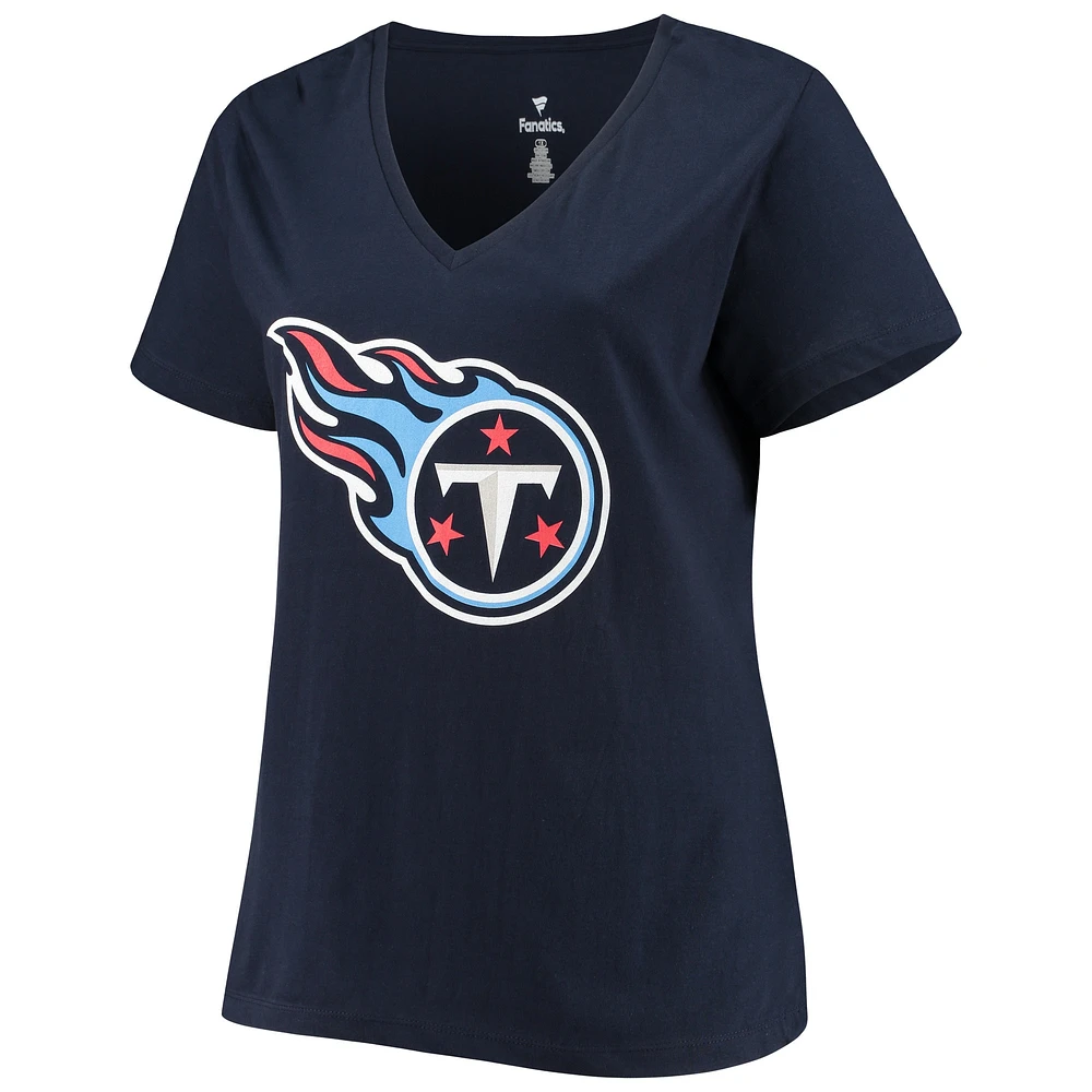 T-shirt à col en V pour femmes Derrick Henry Navy Tennessee Titans, taille plus Fair Catch, nom et numéro