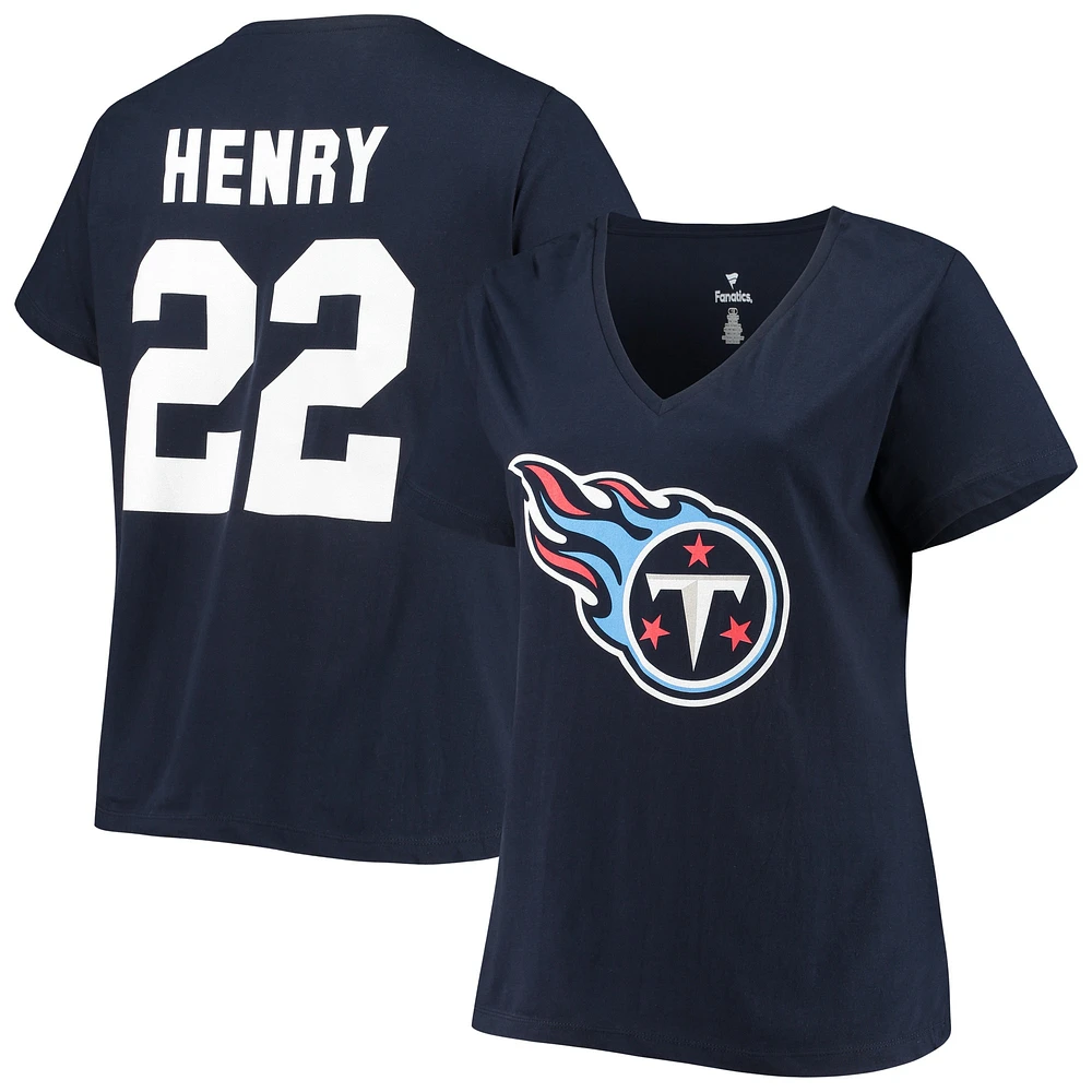 Women's Derrick Henry Navy Tennessee Titans Plus Fair Catch Name & Number V-Neck T-Shirt