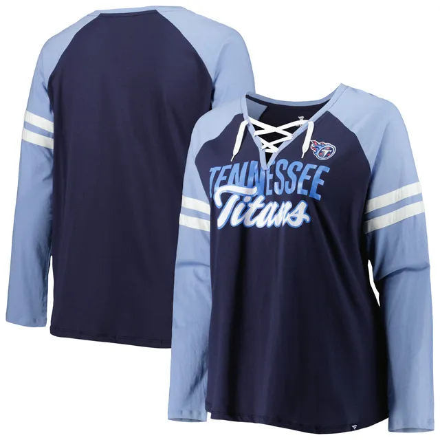 Lids Detroit Lions Fanatics Branded Women's True to Form Raglan Lace-Up  V-Neck Long Sleeve T-Shirt - White/Blue