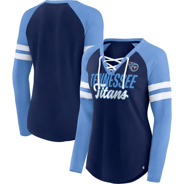 Women's Fanatics Branded White/Blue Detroit Lions True to Form Raglan  Lace-Up V-Neck Long Sleeve T-Shirt