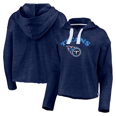 Fanatics pour femmes Heathered Navy Tennessee Titans Historic Logo Sport Resort Vintage Arc Cropped Raw Edge Pull à capuche
