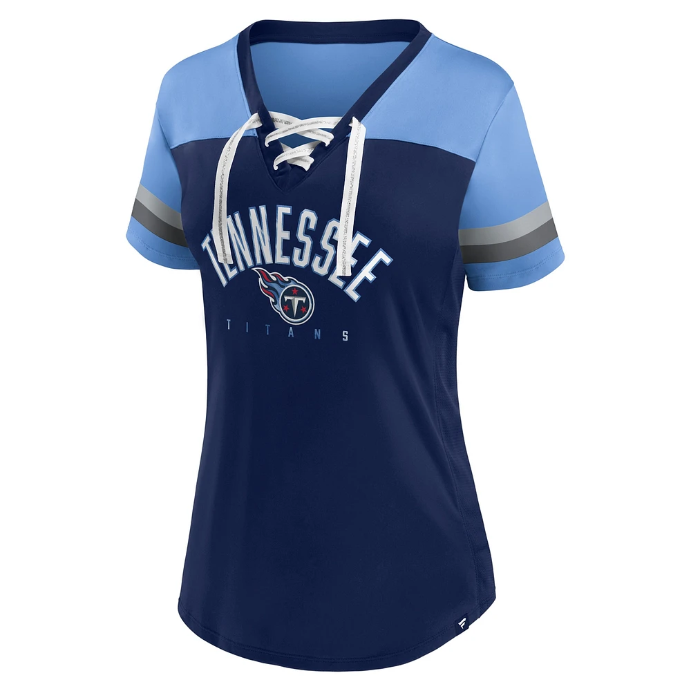 T-shirt en jersey à lacets Fanatics pour femmes, bleu marine/bleu clair, Tennessee Titans Blitz & Glam