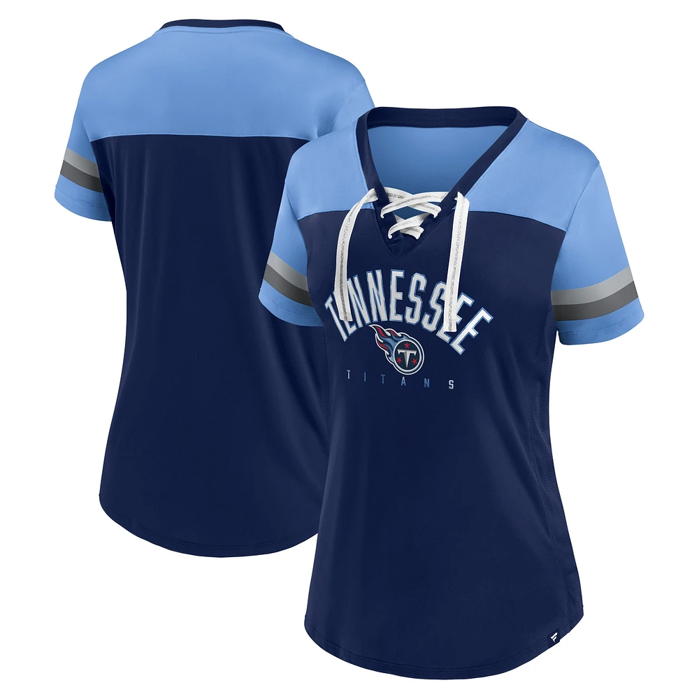 Women's Fanatics Navy/Light Blue Tennessee Titans Blitz & Glam Lace-Up V-Neck Jersey T-Shirt