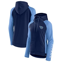 Women's Fanatics Navy/Light Blue Tennessee Titans End Around Lightweight Raglan Full-Zip Hoodie Jacket