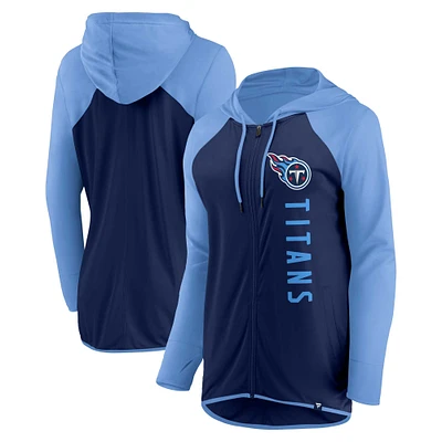 Sweat à capuche entièrement zippé Fanatics pour femmes, bleu marine/bleu clair, Tennessee Titans Forever Fan