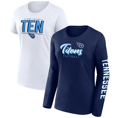 Women's Fanatics Navy/White Tennessee Titans Two-Pack Combo Cheerleader T-Shirt Set