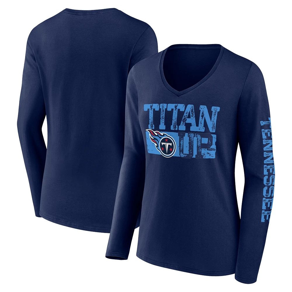 T-shirt à manches longues et col en V Fanatics Navy Tennessee Titans Hometown Sweep pour femmes