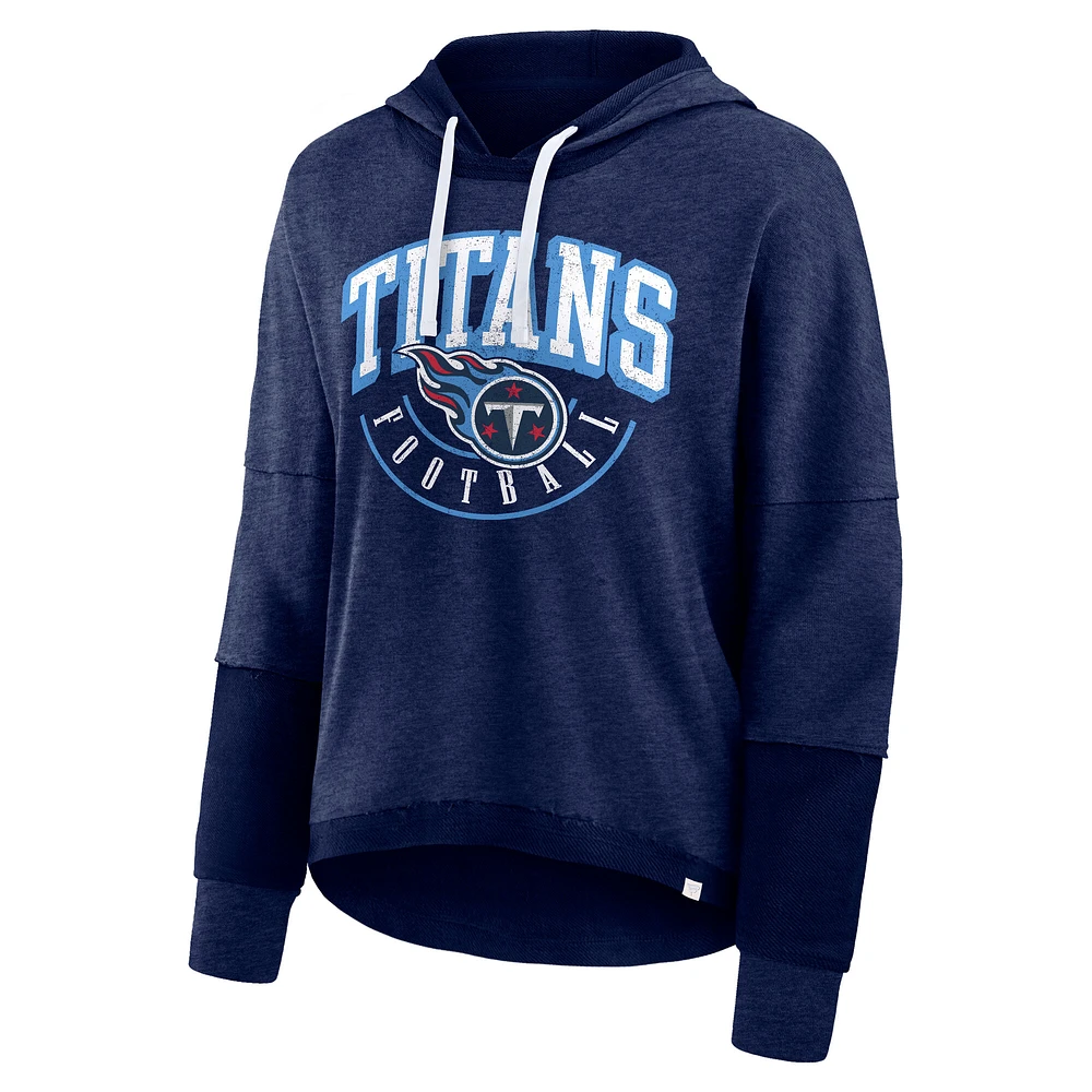 Women's Fanatics Navy Tennessee Titans Lightewight Modest Crop Lounge Helmet Arch Pullover Hoodie