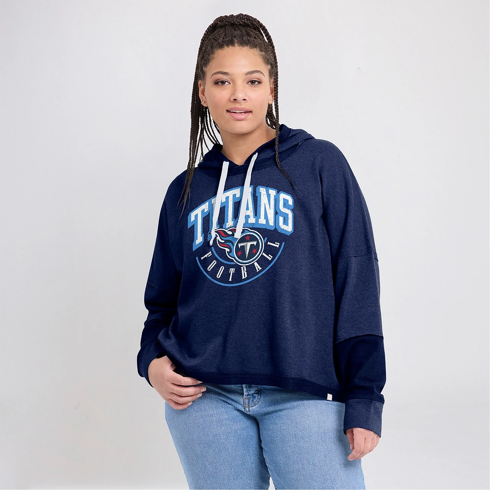 Women's Fanatics Navy Tennessee Titans Lightewight Modest Crop Lounge Helmet Arch Pullover Hoodie