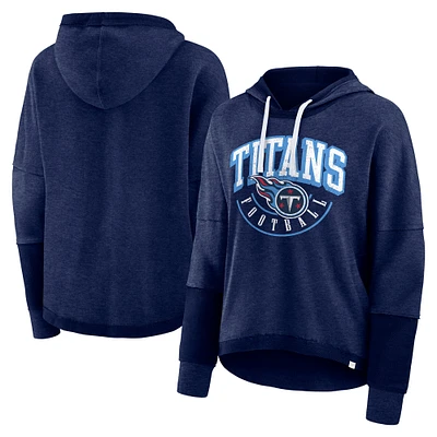 Women's Fanatics Navy Tennessee Titans Lightewight Modest Crop Lounge Helmet Arch Pullover Hoodie