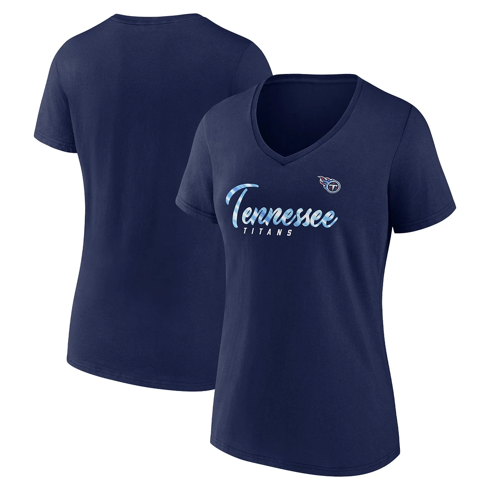 T-shirt à col en V Fanatics pour femmes, bleu marine, Tennessee Titans Shine Time