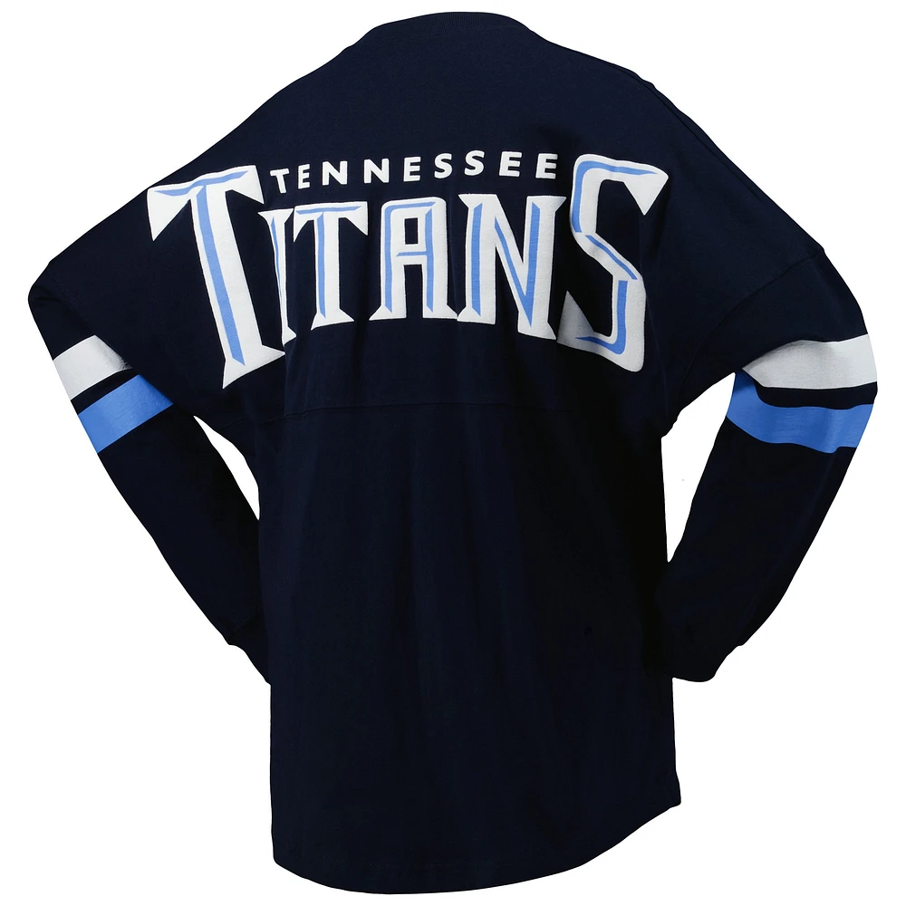 Women's Fanatics Navy Tennessee Titans Spirit Jersey Lace-Up V-Neck Long Sleeve T-Shirt