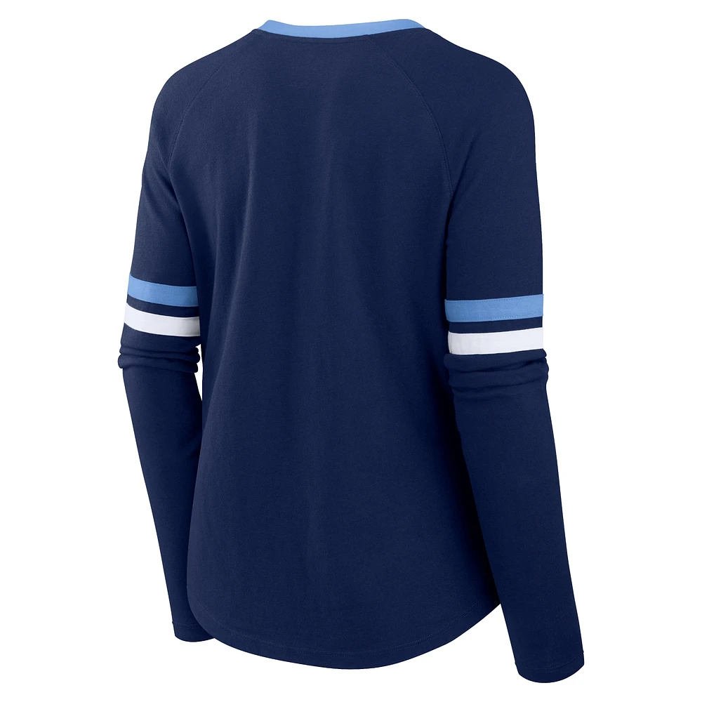 Women's Fanatics Navy Tennessee Titans Won and Done Lace-Up Long Sleeve Fashion Top