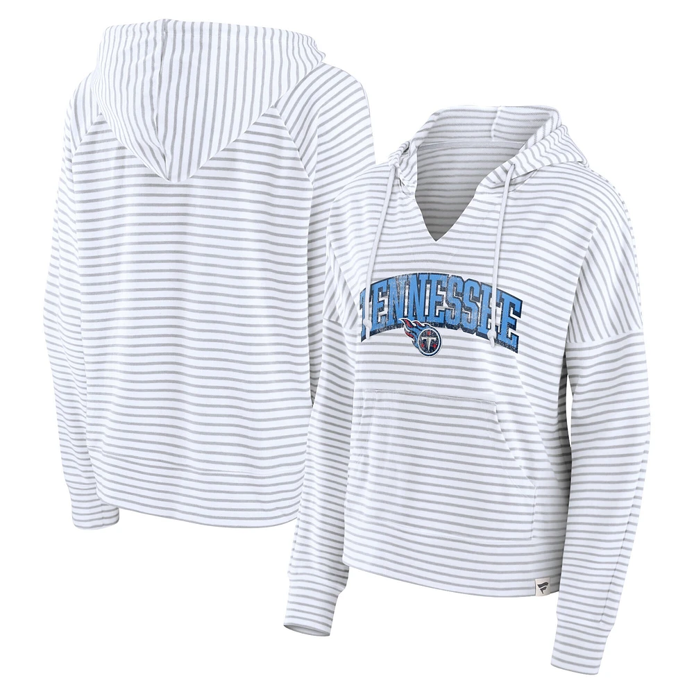 Sweat à capuche rayé col cranté pour femmes Fanatics blanc/gris Tennessee Titans