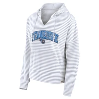 Sweat à capuche rayé col cranté pour femmes Fanatics blanc/gris Tennessee Titans