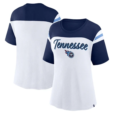 Haut court tendance blanc/bleu marine pour femme Fanatics Tennessee Titans Cheer Chant