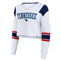 Women's Fanatics  White Tennessee Titans Stretch Cropped Fashion Long Sleeve T-Shirt