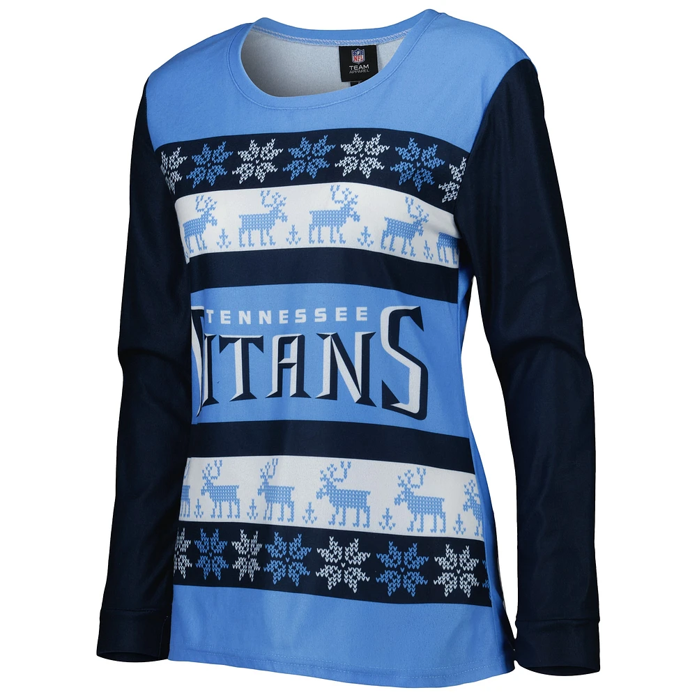 Ensemble de pyjama moche avec mot-symbole FOCO Tennessee Titans bleu clair pour femme