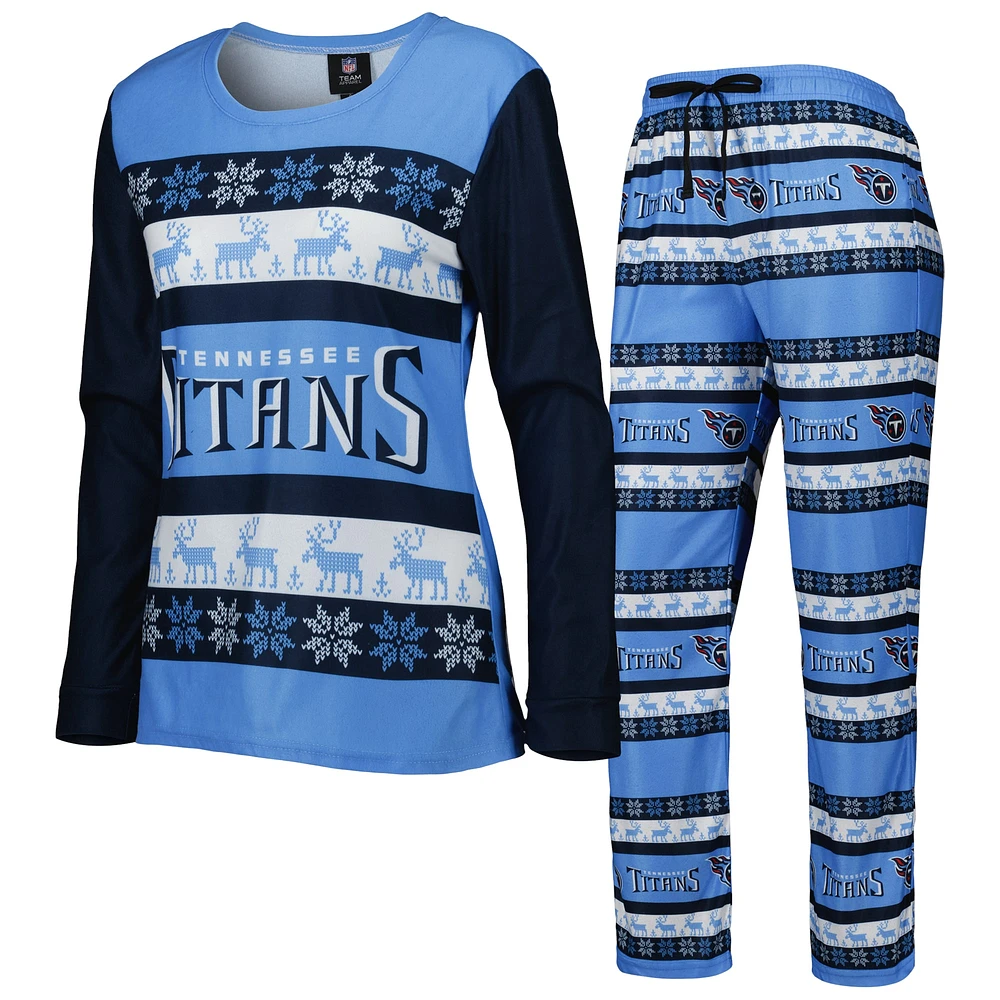 Ensemble de pyjama moche avec mot-symbole FOCO Tennessee Titans bleu clair pour femme