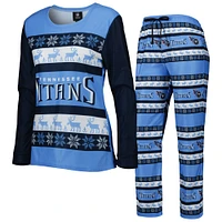 Ensemble de pyjama moche avec mot-symbole FOCO Tennessee Titans bleu clair pour femme