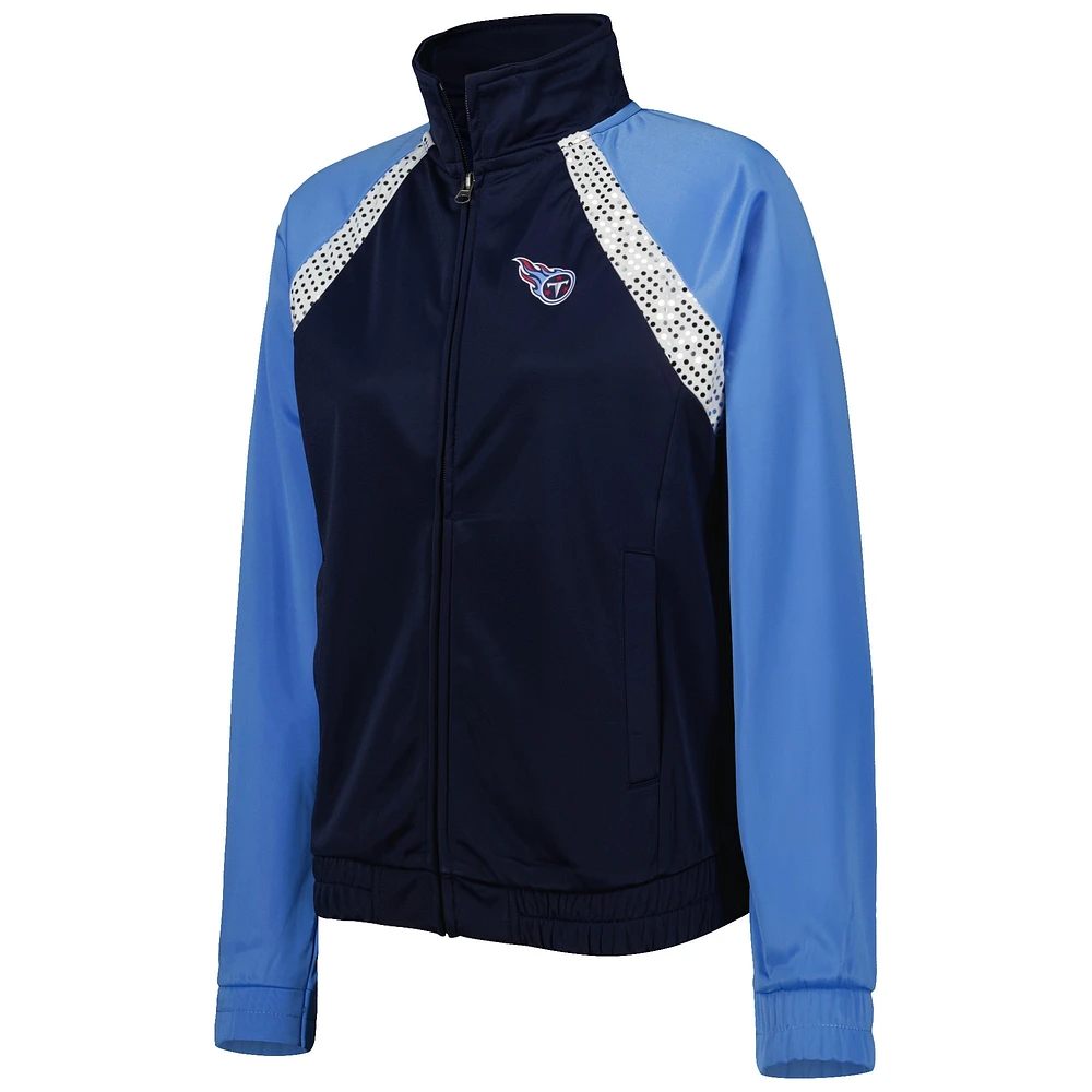 Women's G-III 4Her by Carl Banks Navy/Light Blue Tennessee Titans Confetti Raglan Full-Zip Track Jacket