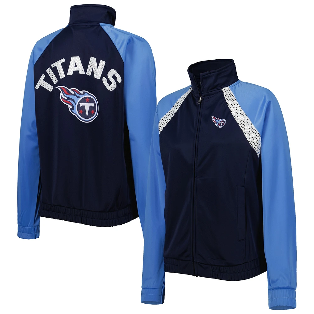 Veste de survêtement raglan entièrement zippée G-III 4Her by Carl Banks pour femme, bleu marine/bleu clair Tennessee Titans Confetti