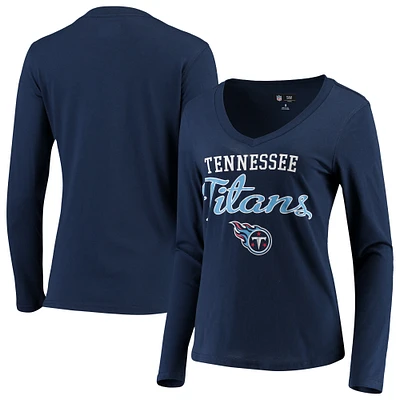 T-shirt à col en V manches longues pour femme G-III 4Her by Carl Banks Navy Tennessee Titans Post Season