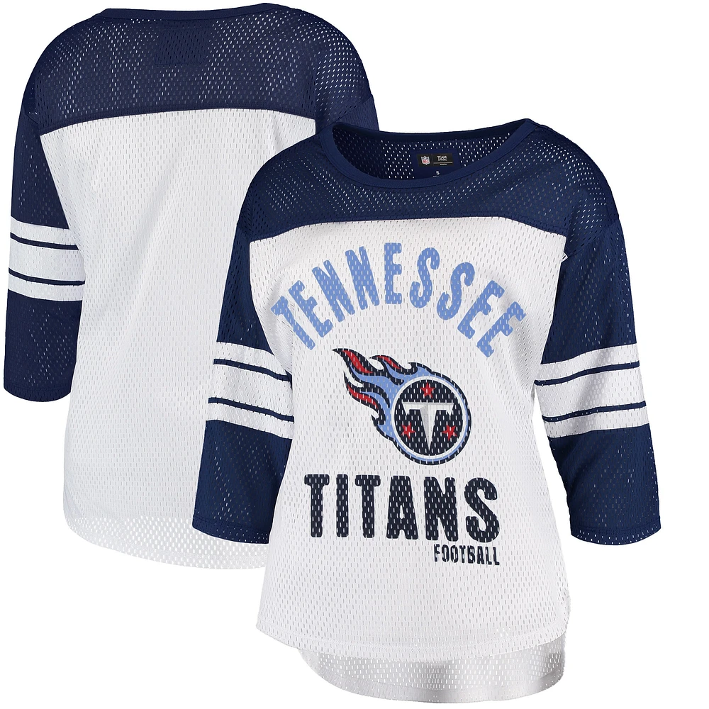 Women's G-III 4Her by Carl Banks White/Navy Tennessee Titans First Team 3/4-Sleeve Mesh T-Shirt