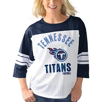 Women's G-III 4Her by Carl Banks White/Navy Tennessee Titans First Team 3/4-Sleeve Mesh T-Shirt
