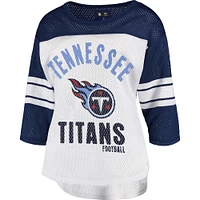 Women's G-III 4Her by Carl Banks White/Navy Tennessee Titans First Team 3/4-Sleeve Mesh T-Shirt
